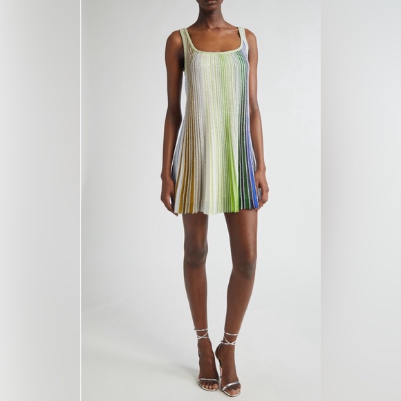 Missoni Dresses & Skirts - Missoni Pleated Multicolor Mini Dress - Green/Blue IT SZ 40